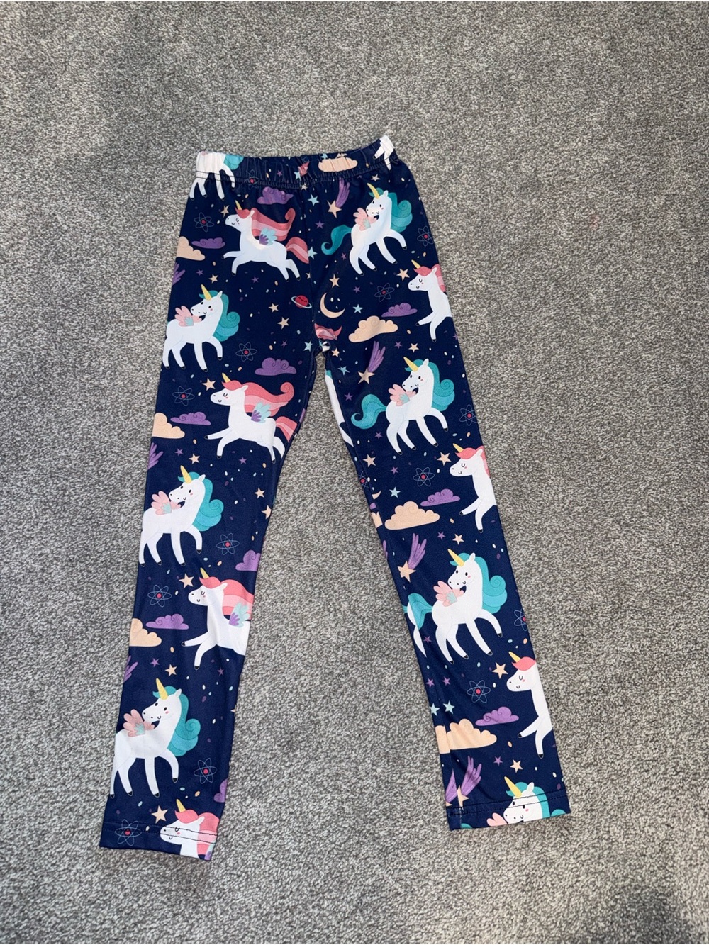 Girls Navy Unicorn Print Leggings